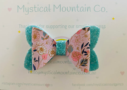 Bow (Double layer - small) - Peach Flowers