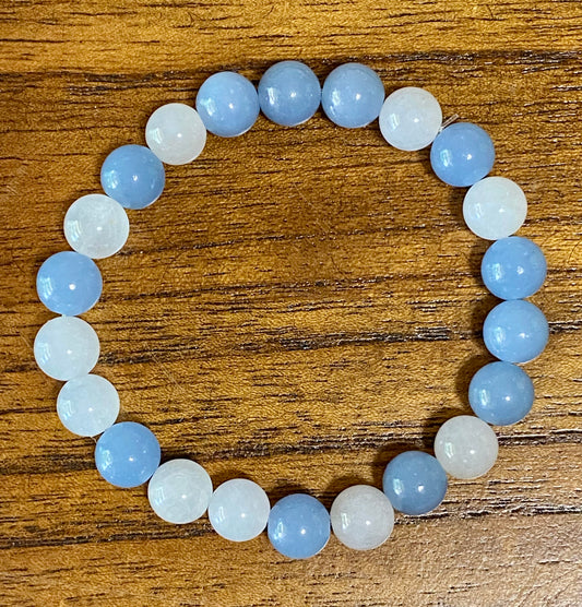 Bracelet - Angelite (Blue) & White Quartz - 8mm round stone