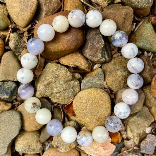 Bracelet - Merlinite (Dendritic Opal) - White, cream & grey tones