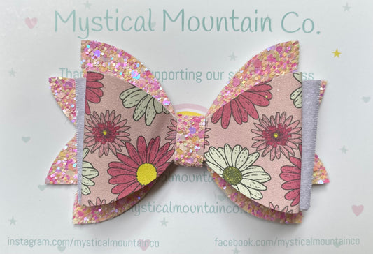 Bow (triple layer) - Pink flowers