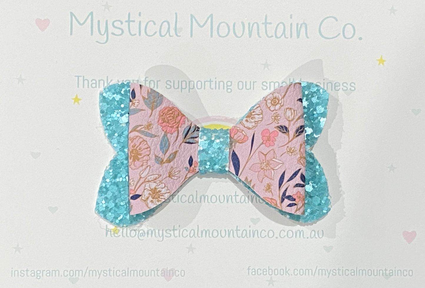 Bow (Double layer - small) - Flowers Aqua