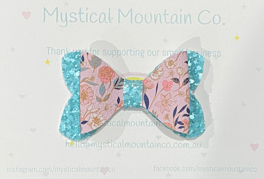 Bow (Double layer - small) - Flowers Aqua