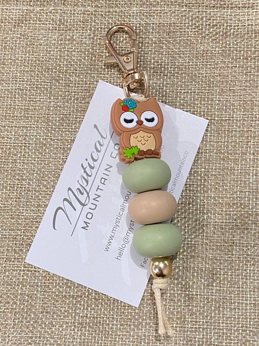 Key Ring - Cutie Owl / Green / Beige