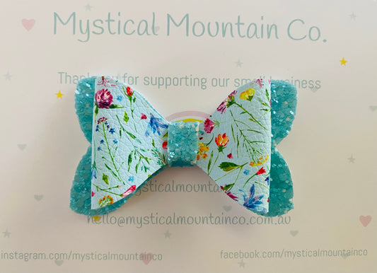 Bow (Double layer - small) - Flowers Aqua