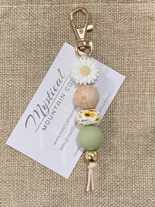 Key Ring - White / Foliage Print / Sunflower / Sage Green