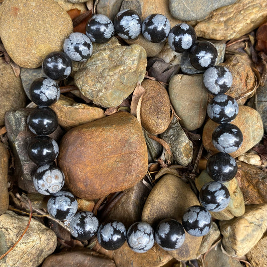 Bracelet - Snowflake Obsidian - 8mm round stone