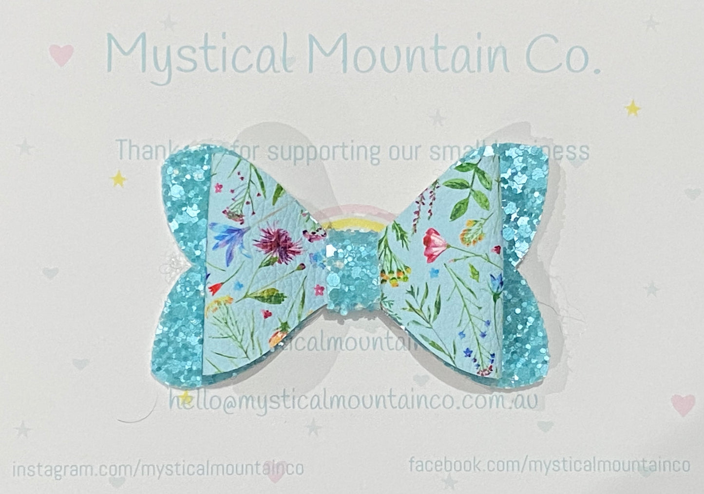 Bow (Double layer - small) - Wild Flowers Aqua