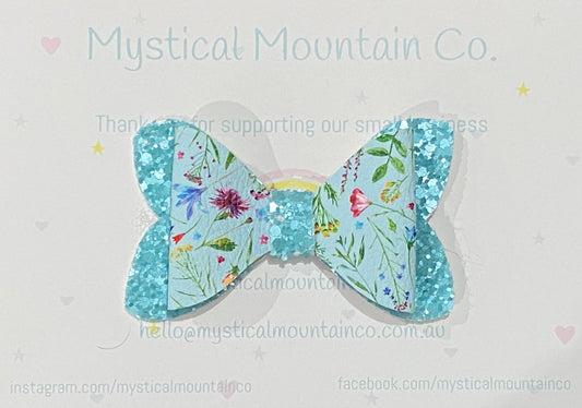 Bow (Double layer - small) - Wild Flowers Aqua