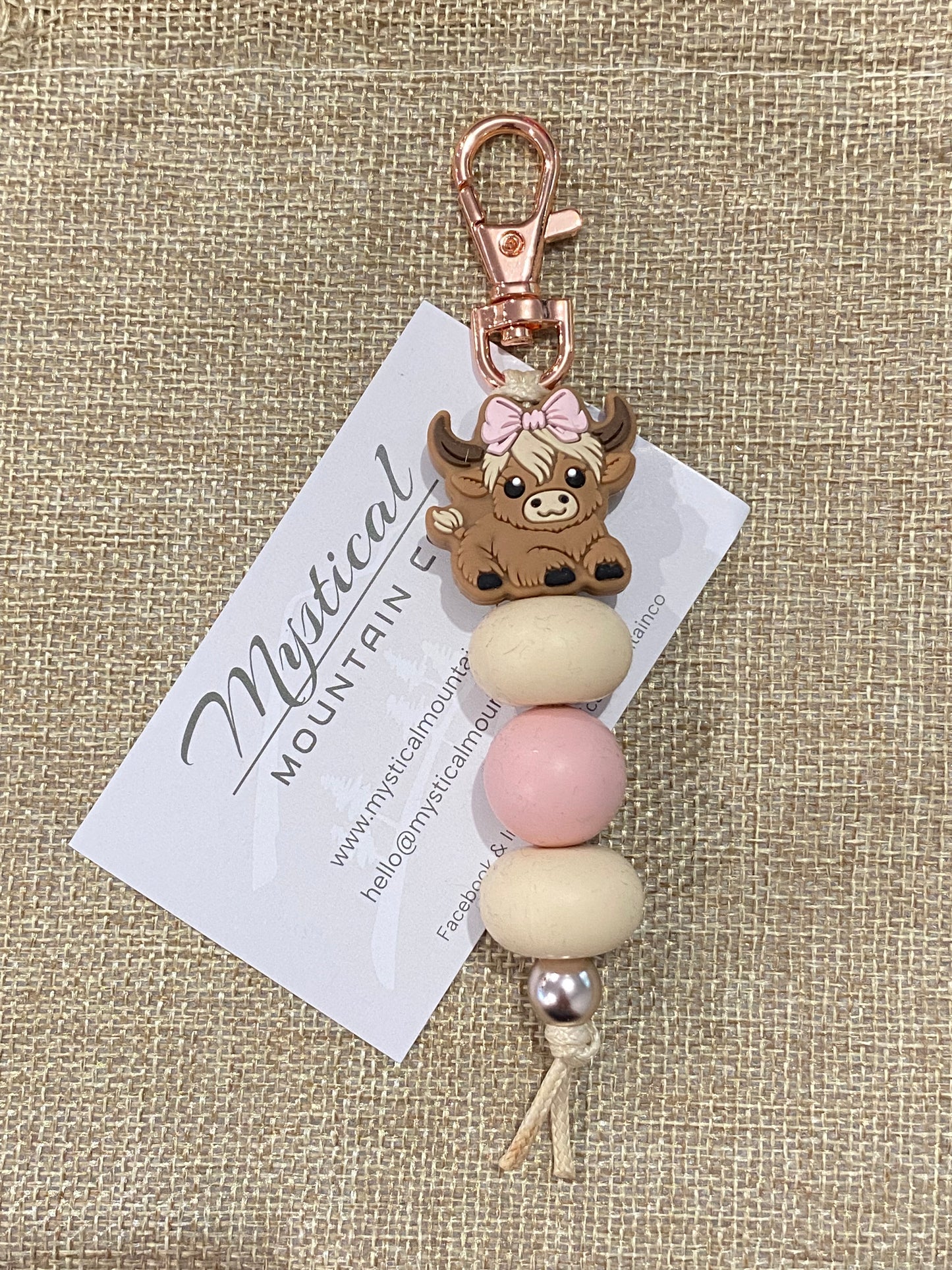 Key Ring - Cutie Cow w/pink bow