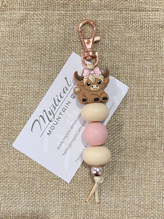 Key Ring - Cutie Cow w/pink bow