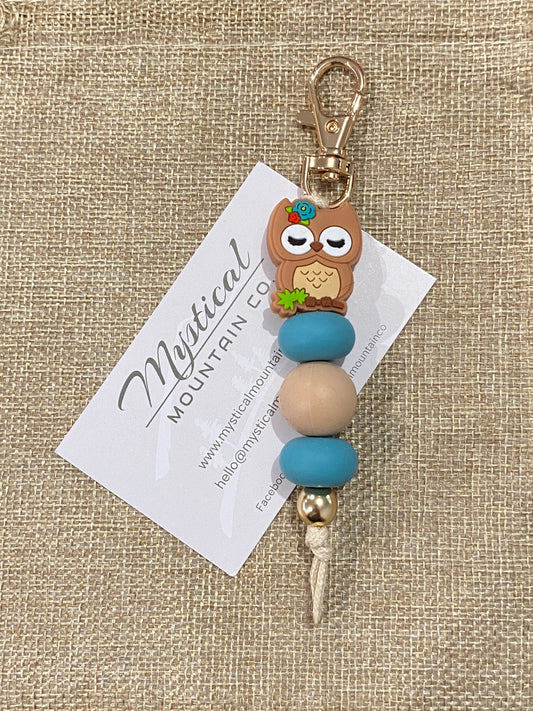 Key Ring - Cutie Owl / Teal / Beige