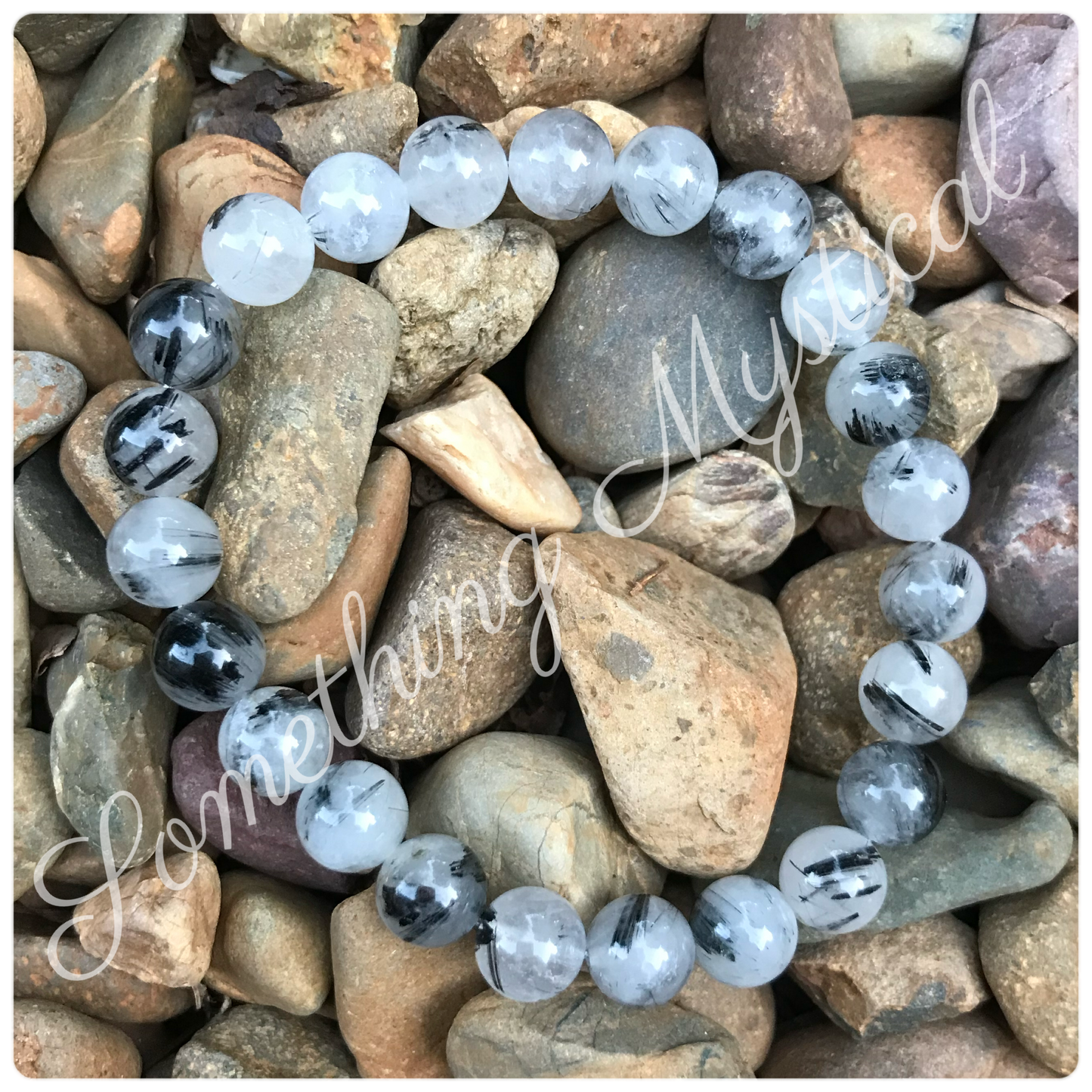 Bracelet - Black Rutilated Quartz - 8mm round stone