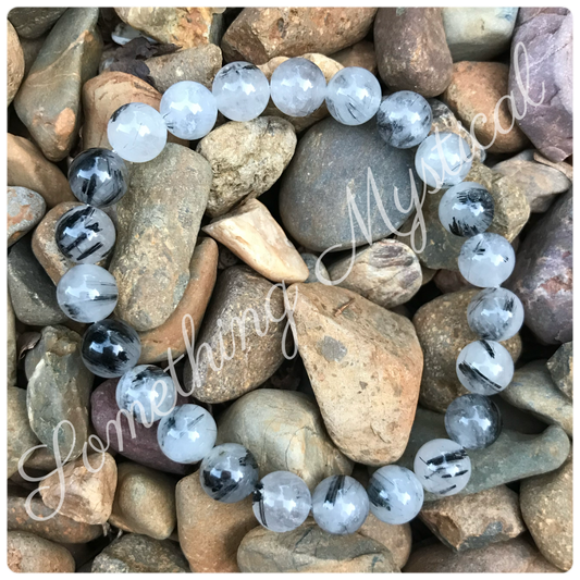 Bracelet - Black Rutilated Quartz - 8mm round stone